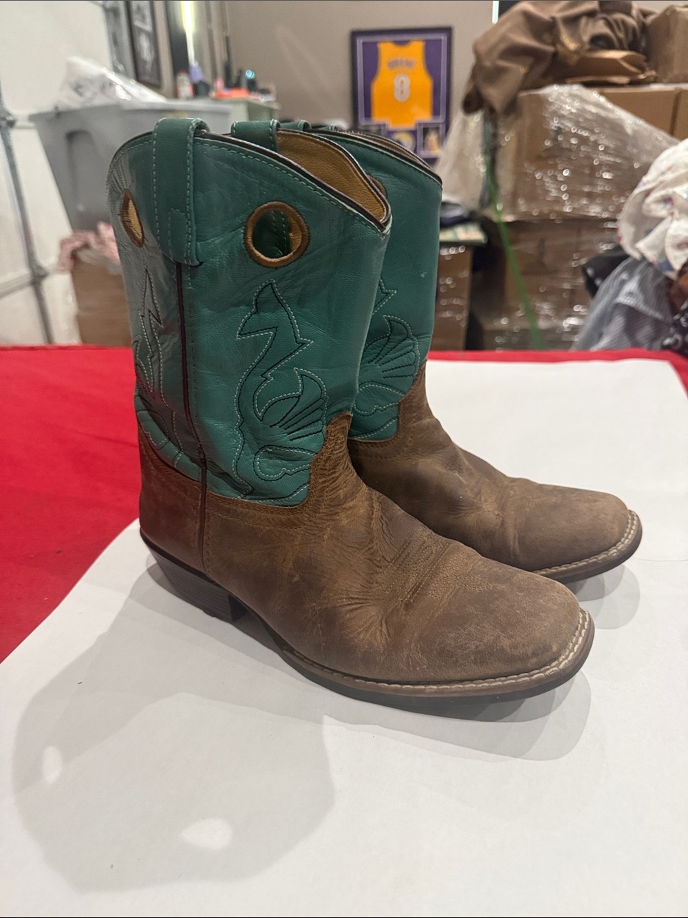 Kids Two-Tone Teal and Brown Cowboy Boots - Pull-On Western Style